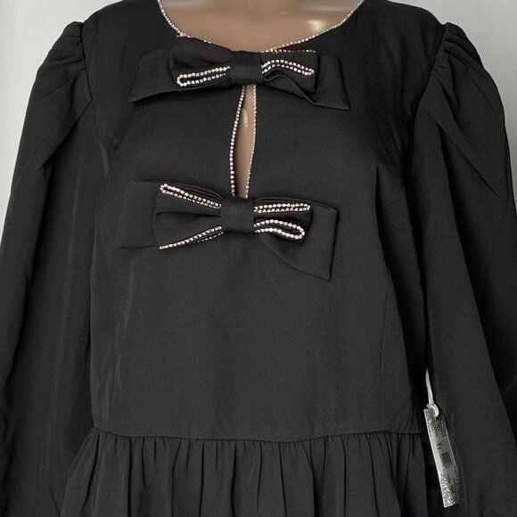NEW HYACINTH HOUSE Blair Mini Dress Black Size XL Embellished Bow Long Sleeve - Picture 10 of 11